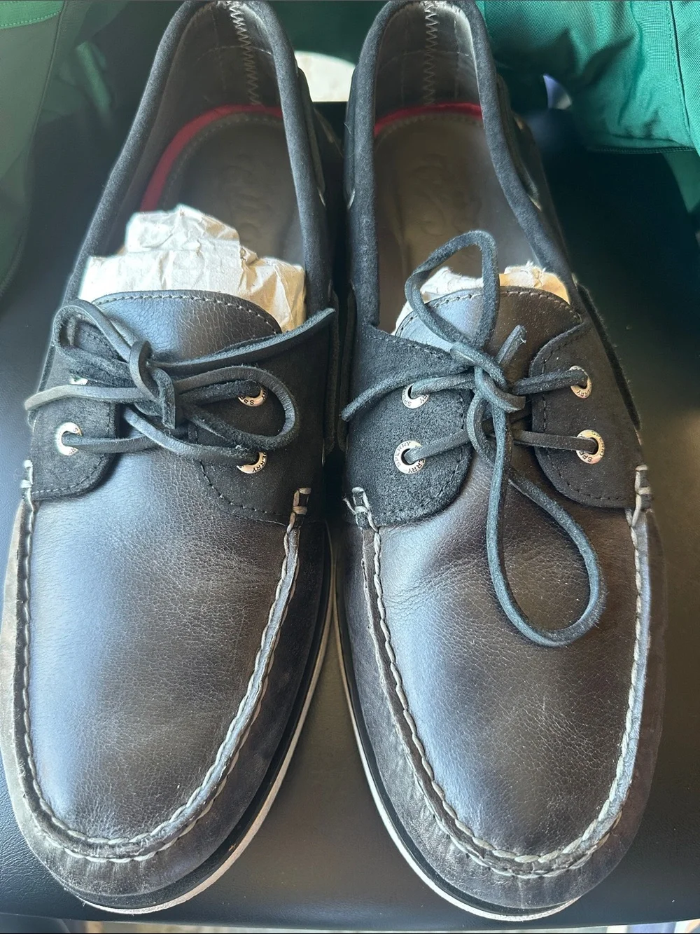 Sperry Black Suede Moc Toe Boat Shoes